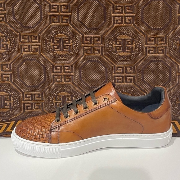 Duca shoes casual sneakers cognac leather calf woven lace up - Picture 3 of 5
